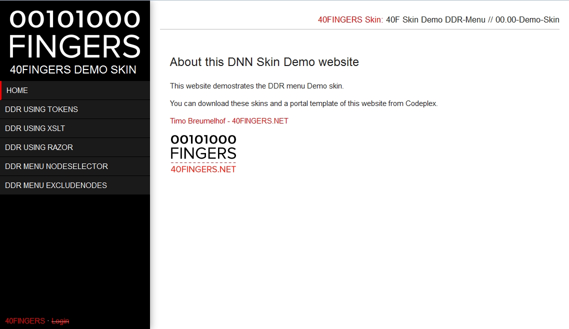 40FINGERS DNN Demo Skin Framework Attributes